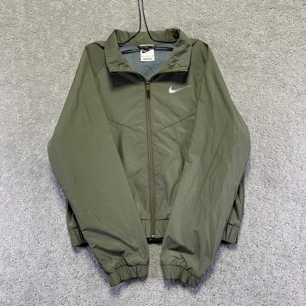 Nike Sample Jacket Size Youth Medium Green‎ Bomber Windbreaker Zip Up Swoosh